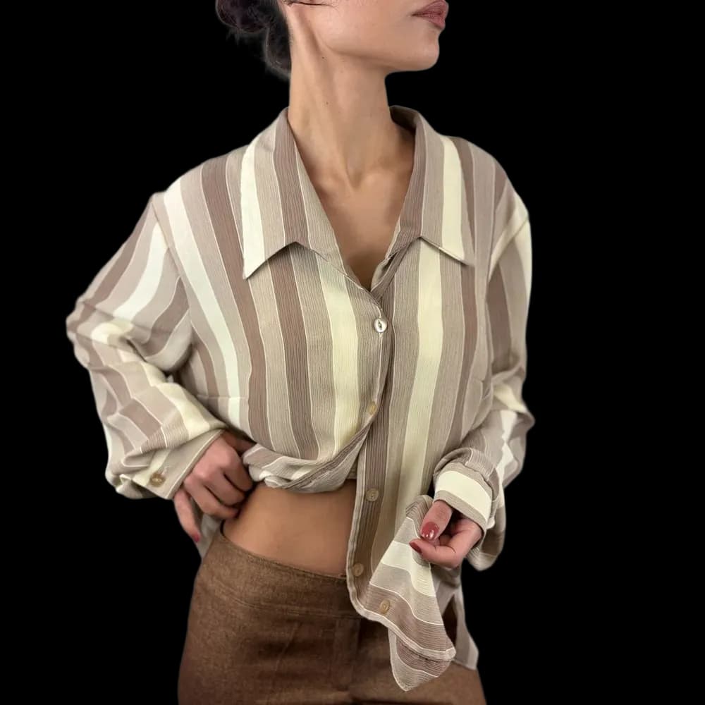 Şerit Desenli Vintage Gömlek