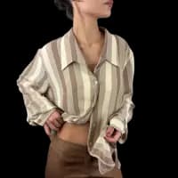 Şerit Desenli Vintage Gömlek - 0