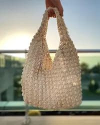 Krem El Örgüsü Makrome Krem Çanta - 1