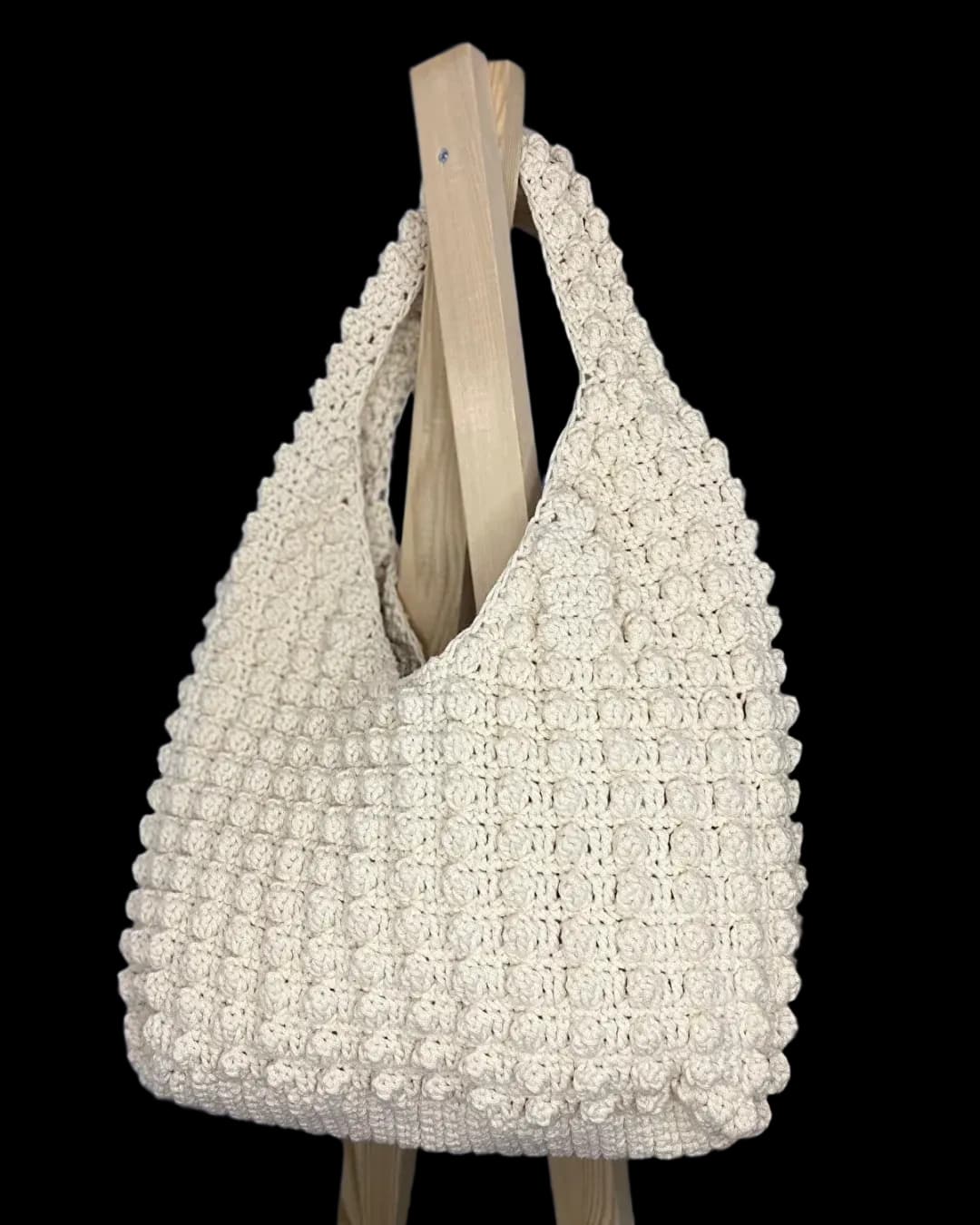 Krem El Örgüsü Makrome Krem Çanta