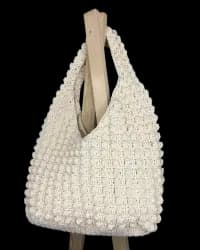 Krem El Örgüsü Makrome Krem Çanta - 0