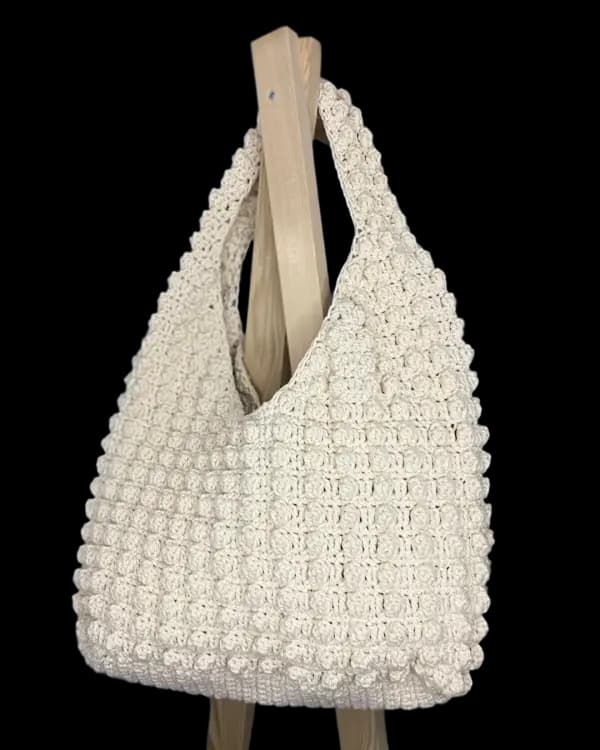 Krem El Örgüsü Makrome Krem Çanta