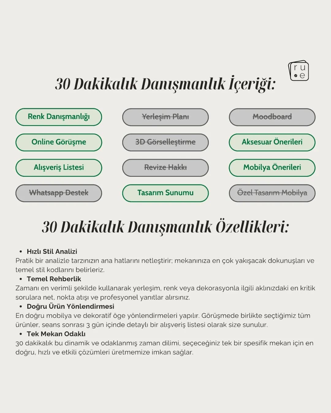 30 Dakikalık Danışmanlık Seansı: Online Danışmanlık ve Mekan Analizi - 2