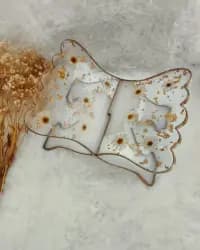 El Yapımı Epoksi Dekoratif ve Günlük Kullanım İçin Kurutulmuş Papatya Detalı Gold Varaklı Kuran-ı Kerim Rahlesi ve Kitap Ayracı Seti - 4