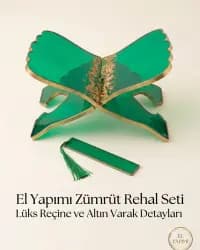 El Yapımı Epoksi Dekoratif ve Günlük Kullanım İçin Gold Varaklı Kuran-ı Kerim Rahlesi ve Kitap Ayracı Seti - 0