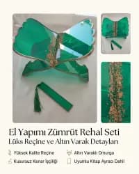 El Yapımı Epoksi Dekoratif ve Günlük Kullanım İçin Gold Varaklı Kuran-ı Kerim Rahlesi ve Kitap Ayracı Seti - 1